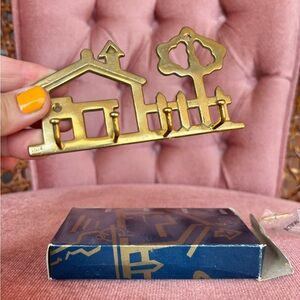 Vintage Solid Brass House & Tree Key Rack Wall Hook – Cottage Home Decor – NIB